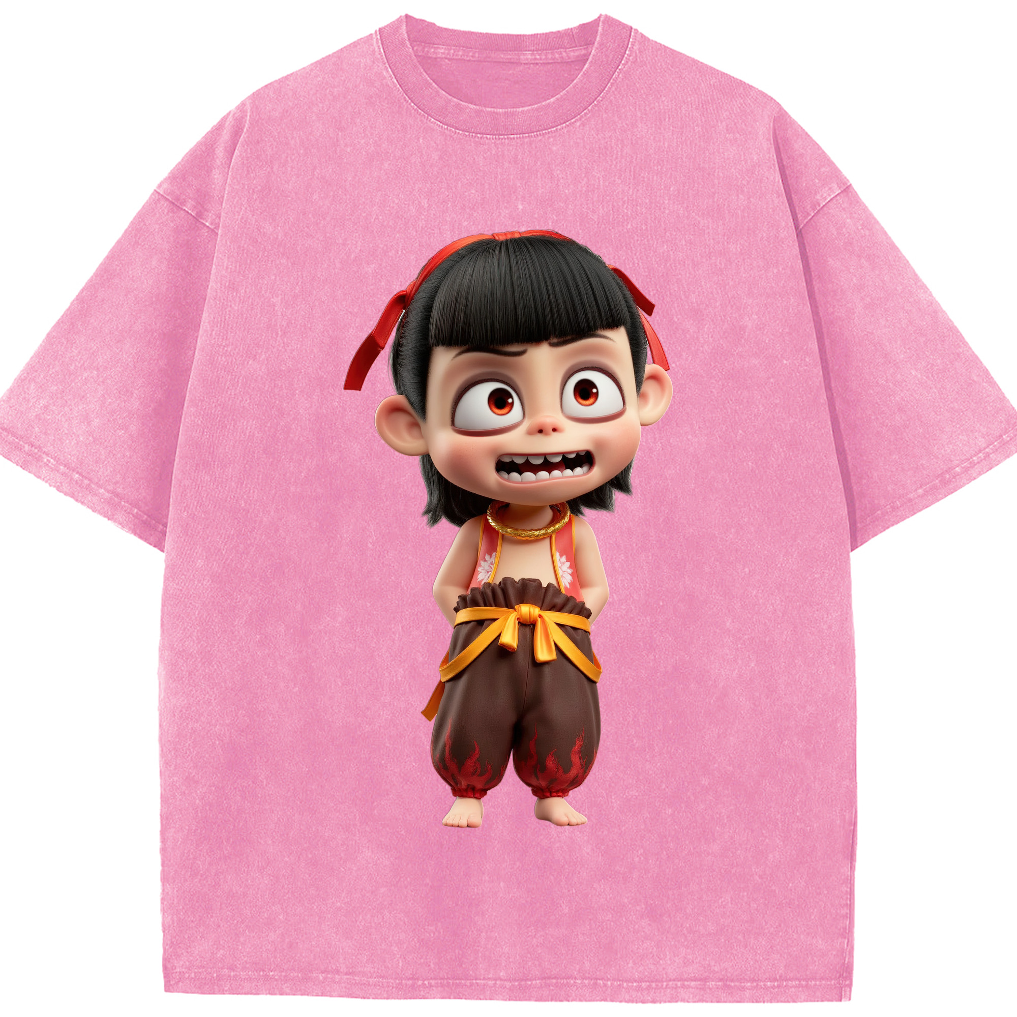 （画像用） Ne Zha 2 ナタ 魔童の大暴れ 綿100% ヴィンテージ風 半袖Tシャツ（フロントプリント）